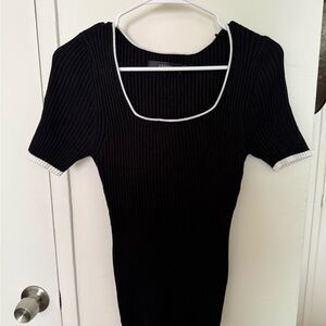 Black Ribbed Top with White Trim